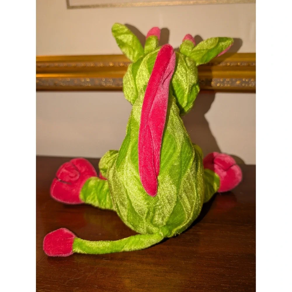 Mixed Plush Toy Lot Green Drago Red Turtle White Spotted Dog 3 Piece Set